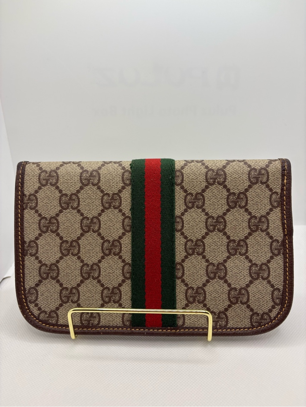 Gucci Beige/Brown GG Canvas Clutch with Green & Red Web Stripe - Picture 6 of 12